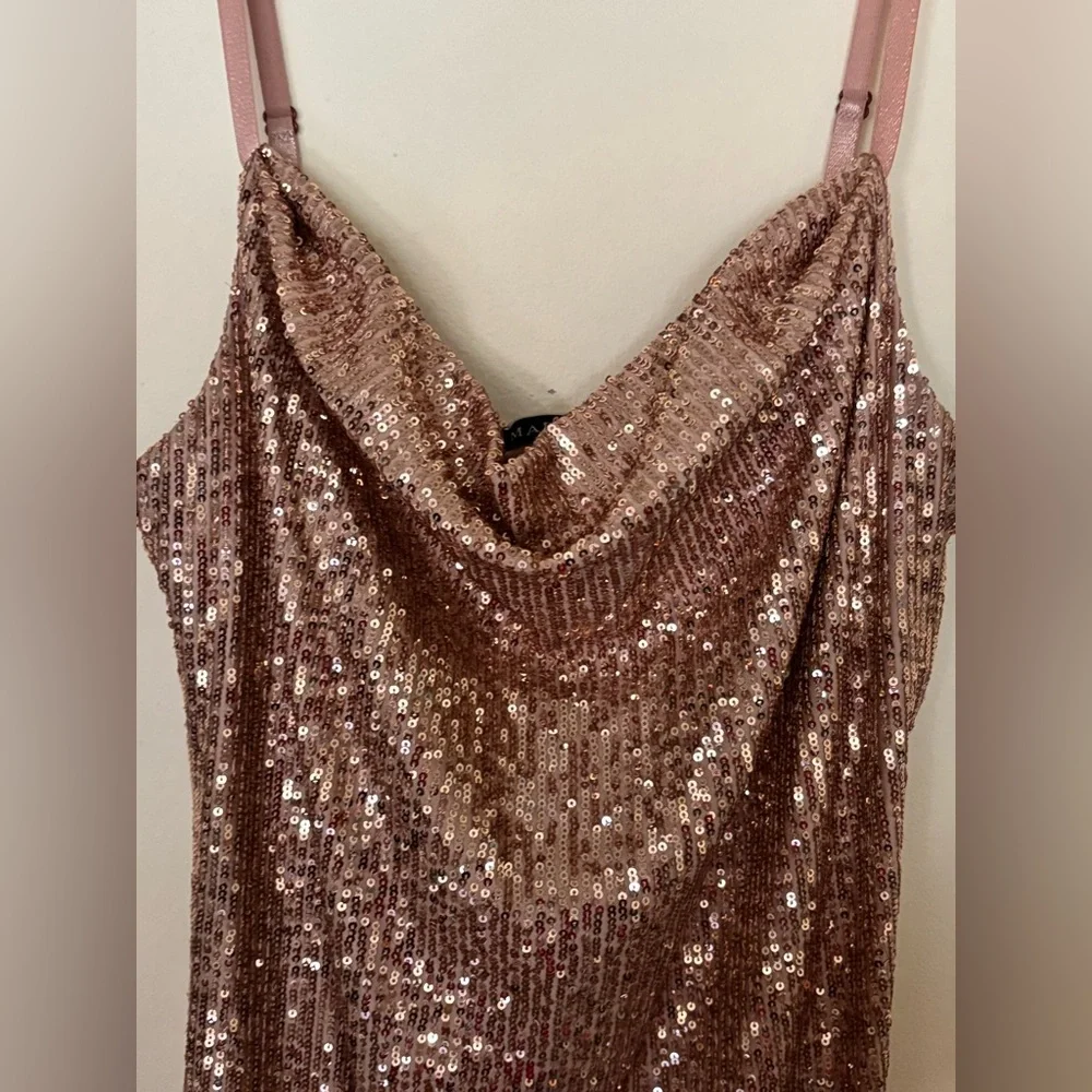 MARINA Women’s Rose Gold Sequin Spaghetti Strap Dress - Picture 4 of 8